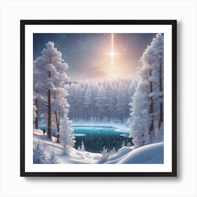 Winter Forest With Visible Horizon And Stars From Above Drone View Ultra Hd Realistic Vivid Colo (2) Art Print