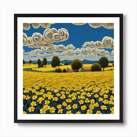 Yellow Flowers In Field With Blue Sky By Jacob Lawrence And Francis Picabia Perfect Composition B (6) Art Print