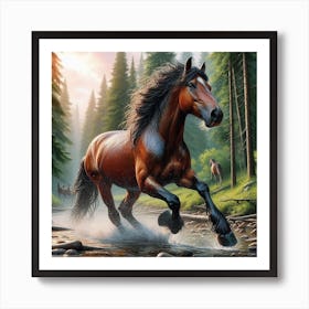 Horse Running In The Forest 3 Art Print