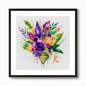 Watercolor Mardi Gras Flower Bouquets 9 Art Print