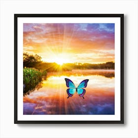 Whimsical Sunrise Replacing The Sky With Vibrant Colors Painted Butterfly Wings Unfolding From The Art Print