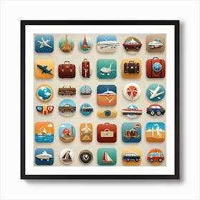 Collection Of Travel Icons Art Print