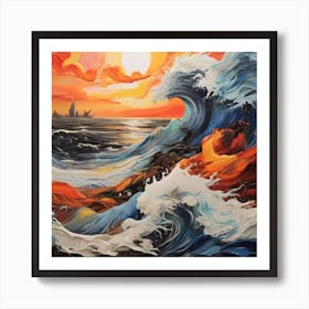 Abstract drawing of sea waves 4 Art Print