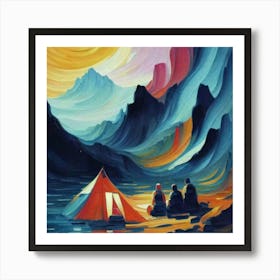 People camping in the middle of the mountains oil painting abstract painting art 3 Art Print