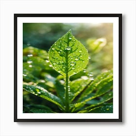 A Picture Of A Green Plant With Dewdrops On It (4) Art Print