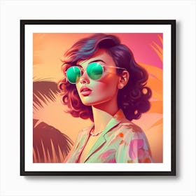 Tropical Girl In Sunglasses Art Print