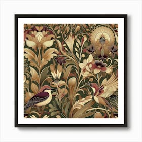 Wallpaper With Birds And Flowers 1 Art Print