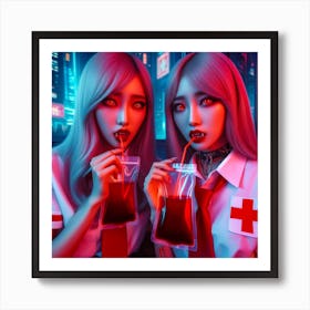 Two Girls Drinking Blood Art Print