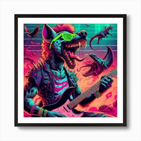 Guitarist Neon Hyena Art Print