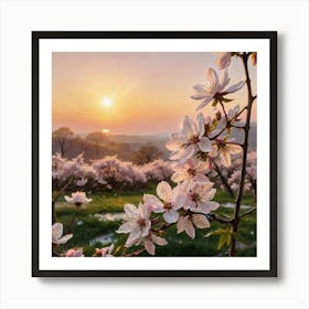 Whispers of Spring Blossoming Cherry Trees Art Print