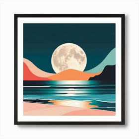 Full Moon Over The Ocean Art Print