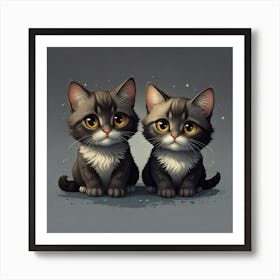 Isometric cute adorable big eyes spacecat male and a female kawaii cat, teasing mood, professional graphics, clipart for t-shirt print 525252 Art Print