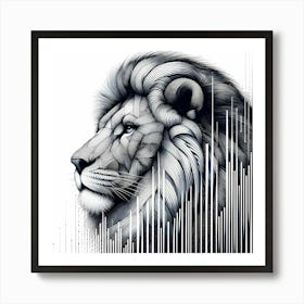 Lion Head - Abstract Line Art Illustration 12 Art Print