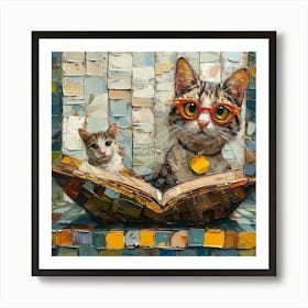 Cat Reading Book Art Print