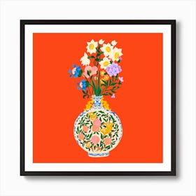 Peachy Flower Bouquet Square Art Print