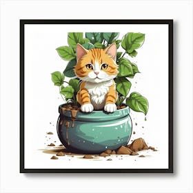 Cat In A Pot, wall art, painting design 1 Art Print