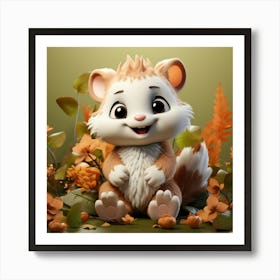 Cute Squirrel In Autumn Leaves Art Print