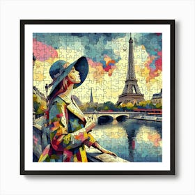 Abstract Puzzle Art French woman in Paris 9 Art Print