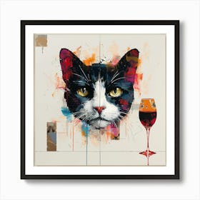 Cat With Wine Glass Art Print