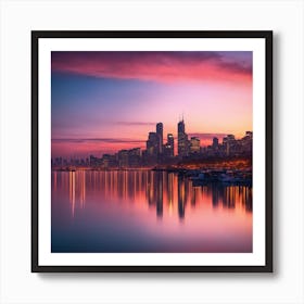 Chicago Skyline At Sunset Art Print