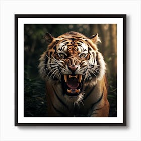 Tiger Roaring In The Forest 2 Art Print