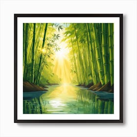 A Stream In A Bamboo Forest At Sun Rise Square Composition 429 Art Print