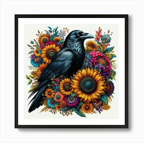 Crow And Sunflowers 1 Art Print