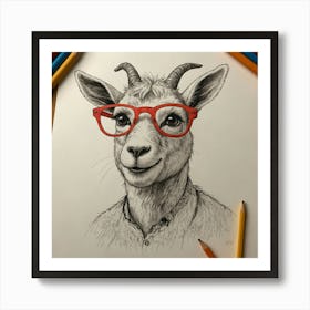 Goat With Glasses 2 Art Print