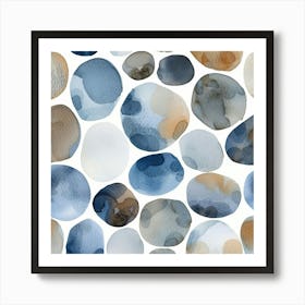 Blue And Brown Watercolor Pebbles Art Print