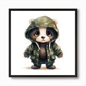 Watercolour Cartoon Panda Bear In A Hoodie 3 Art Print