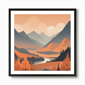 Misty mountains background in orange tone 32 Art Print