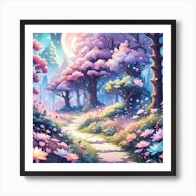 A Fantasy Forest With Twinkling Stars In Pastel Tone Square Composition 427 Art Print