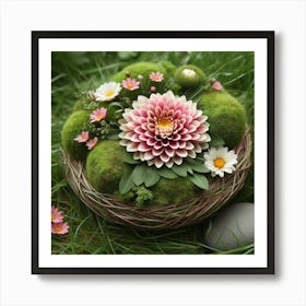 Dahlias In A Basket Art Print