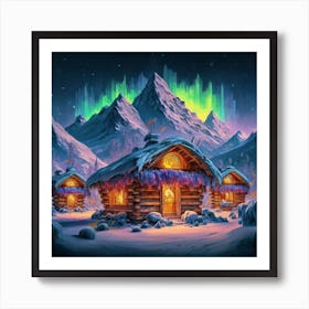 Mountain village snow wooden 6 12 Art Print