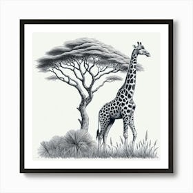 Line Art giraffe 3 Art Print