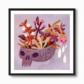 Purple Skull With Flowers Art Print