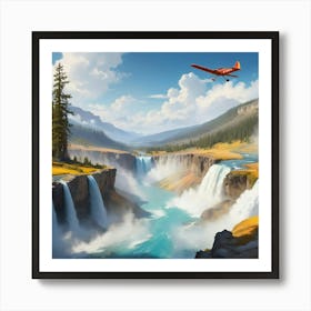 Airplane Over Waterfalls Art Print