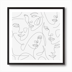 Multiple Face Pattern Black and White Art Art Print