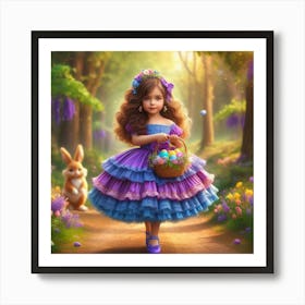 Little Girl In Purple Dress Holding Easter Basket Art Print