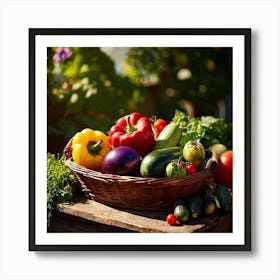 Basket Of Ripe Fresh Farm Harvest Overflowing With Assorted Vegetables And Fruits Vibrant Purple E (1) Art Print