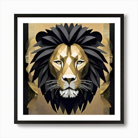 Lion Head Black And Gold African Wildlife Artwork Art Print