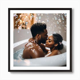 Couple Kissing In Bubble Bath Art Print