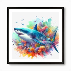 Sharks And Corals Art Print