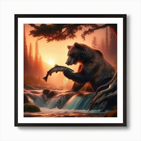 Bear catching Salmon Art Print