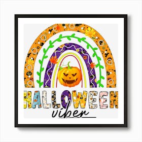 Happy Halloween Vibes Rainbow Pumpkin Leaves Autumn Art Print