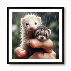 Ferrets In The Rain 3 Art Print