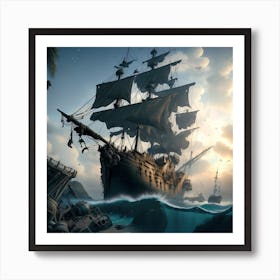 Pirate Ship In The Ocean Art Print