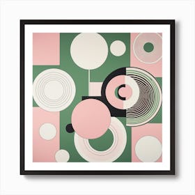 Abstract Circles Green and Beige Art Print