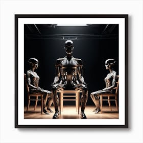 Three Skeletons Sitting On Chairs 1 Art Print