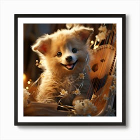 Cute Poodle With Harp Art Print